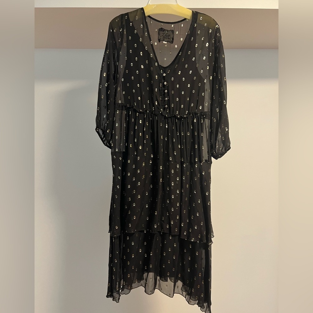Johnny Was Black Chiffon Dress